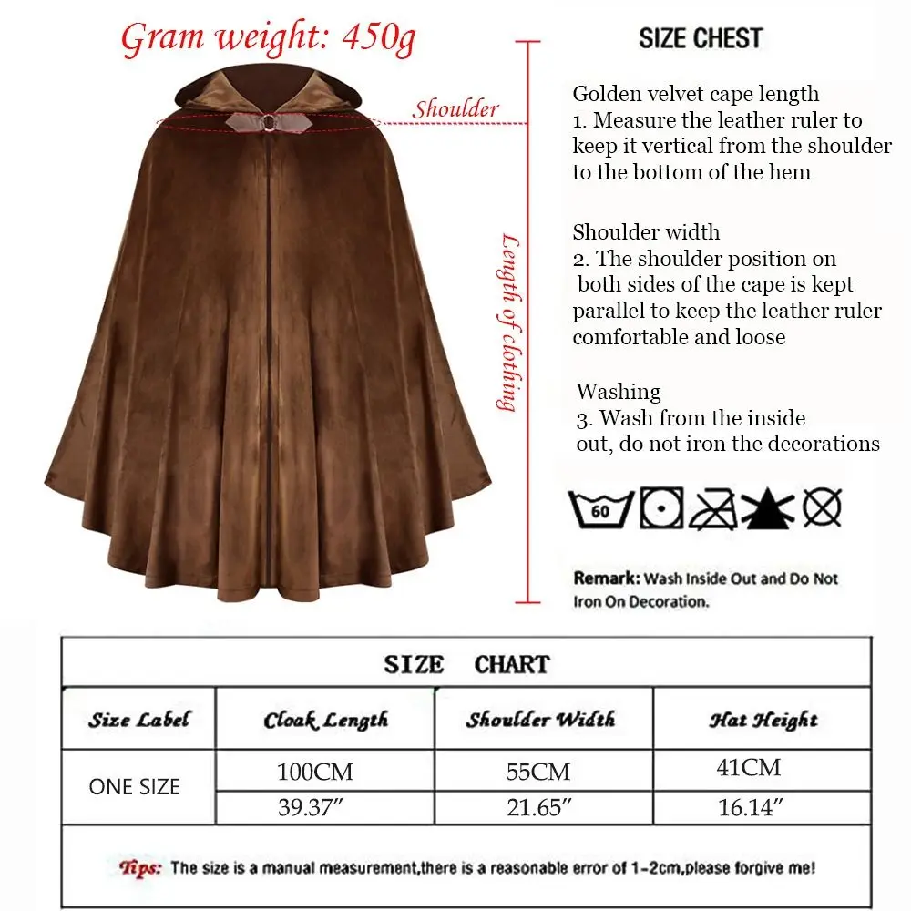 Fashion Solid Color Velvet Hooded Cloak Vintage Thickened Medieval Renaissance Style Cape Soft Wraps Scarf For Women Man Unisex