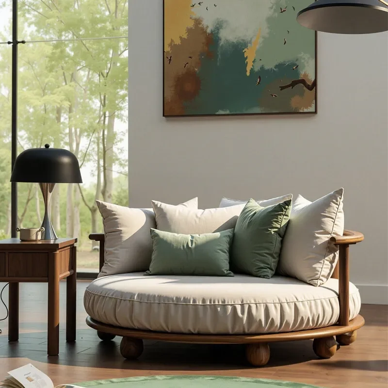 HYS leisure sofa double living room antique homestay solid wood creative round single Song's aesthetic furniture small