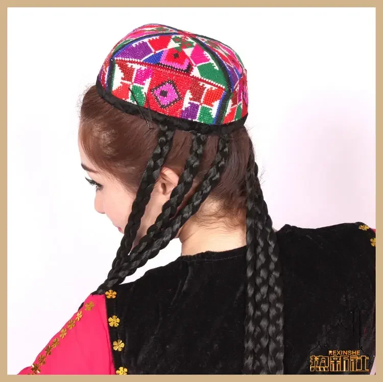 Xinjiang dance Uighur small flower hat minority headgear four corners hat strap braid