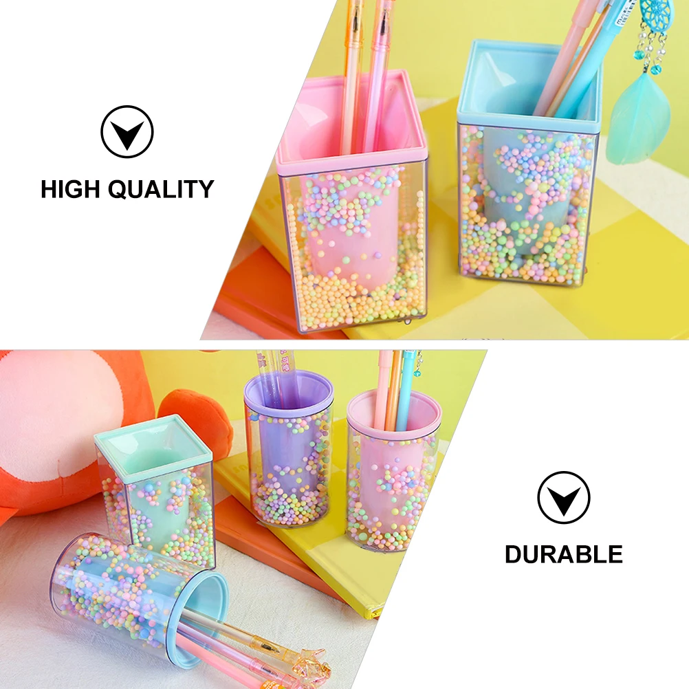

2pcs Acrylic Ball Design Pen Canisters Desktop Organizer For Stationery Pencil Brush Storage Holder Table Container