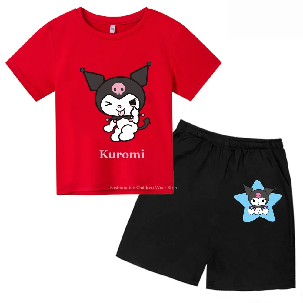 2024 Sanrio'S Kuromi Magic! Cool Print Short Sleeve T-Shirt & Shorts Set - Stylish & Cute For Girls, Ages 3-14