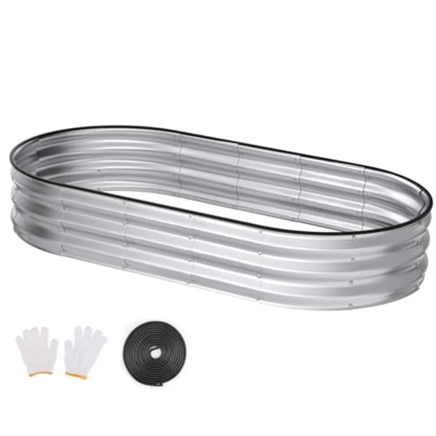 

Оцинкованная овальная металлическая грядка-клумба 6x3x1 футов для сада с защитным бортиком и перчатками