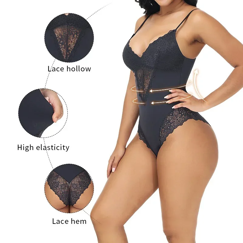 GUUDIA Lace Bodysuit V Neck Lace Butt Bodysuits Shapewear Body Suit Seamless Lace Bodysuits Sexy Body Suits Laces Thong Bodysuit