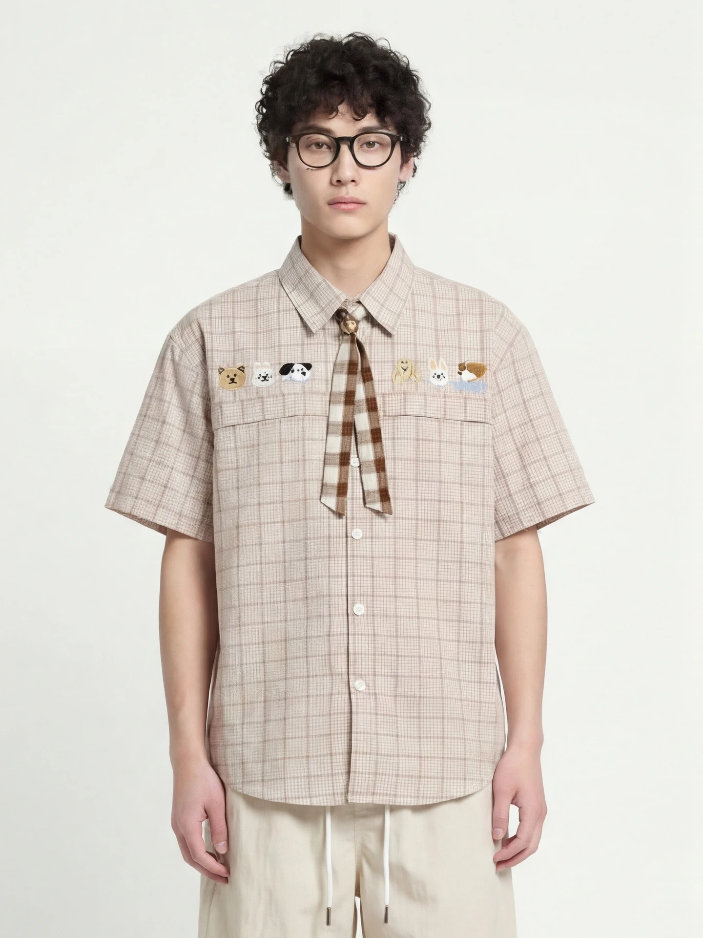 

from Sweet Cool Sle ort Sve irt for Men And Women Summer Breathable Cotton Polyester Blend Plaid Design Embroid...