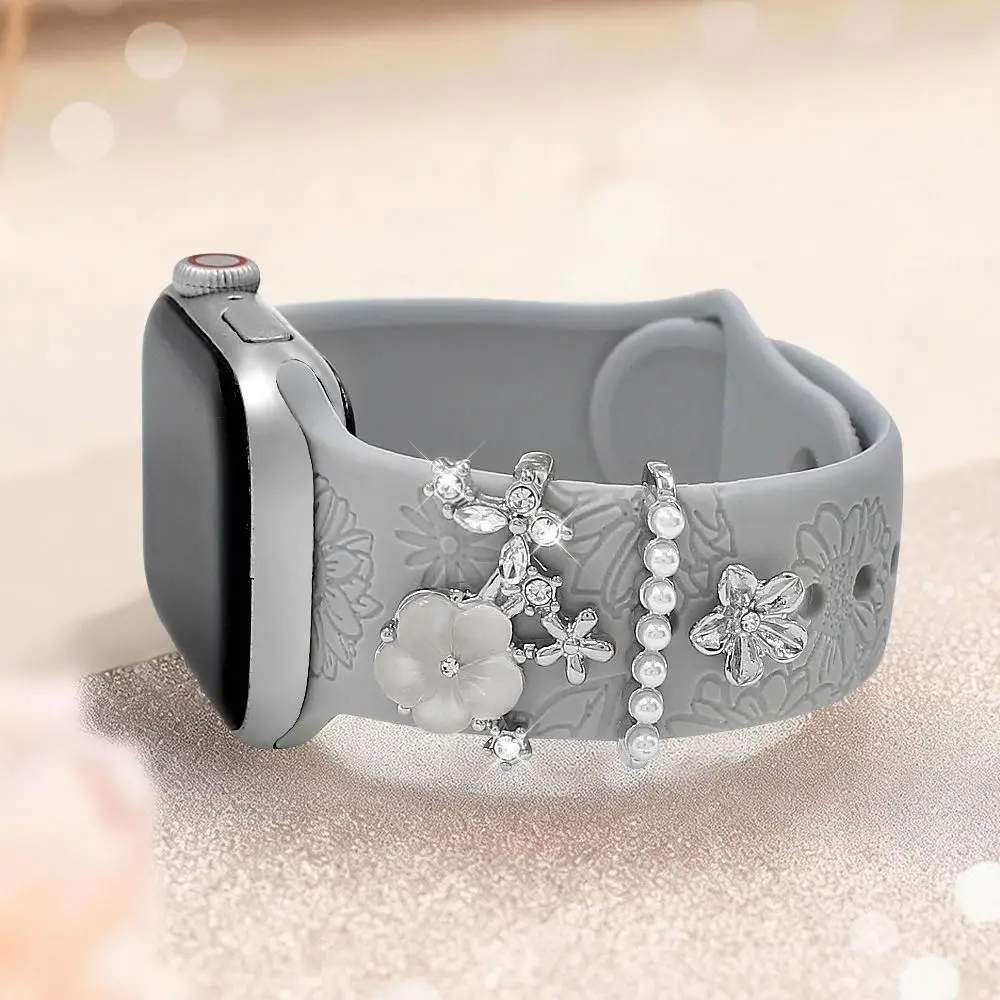 Metal Strap Decorative Ring Flower Diamond Watch Bracelet Decoration Jewelry Watchband Charms Ornament for Apple Watch Strap