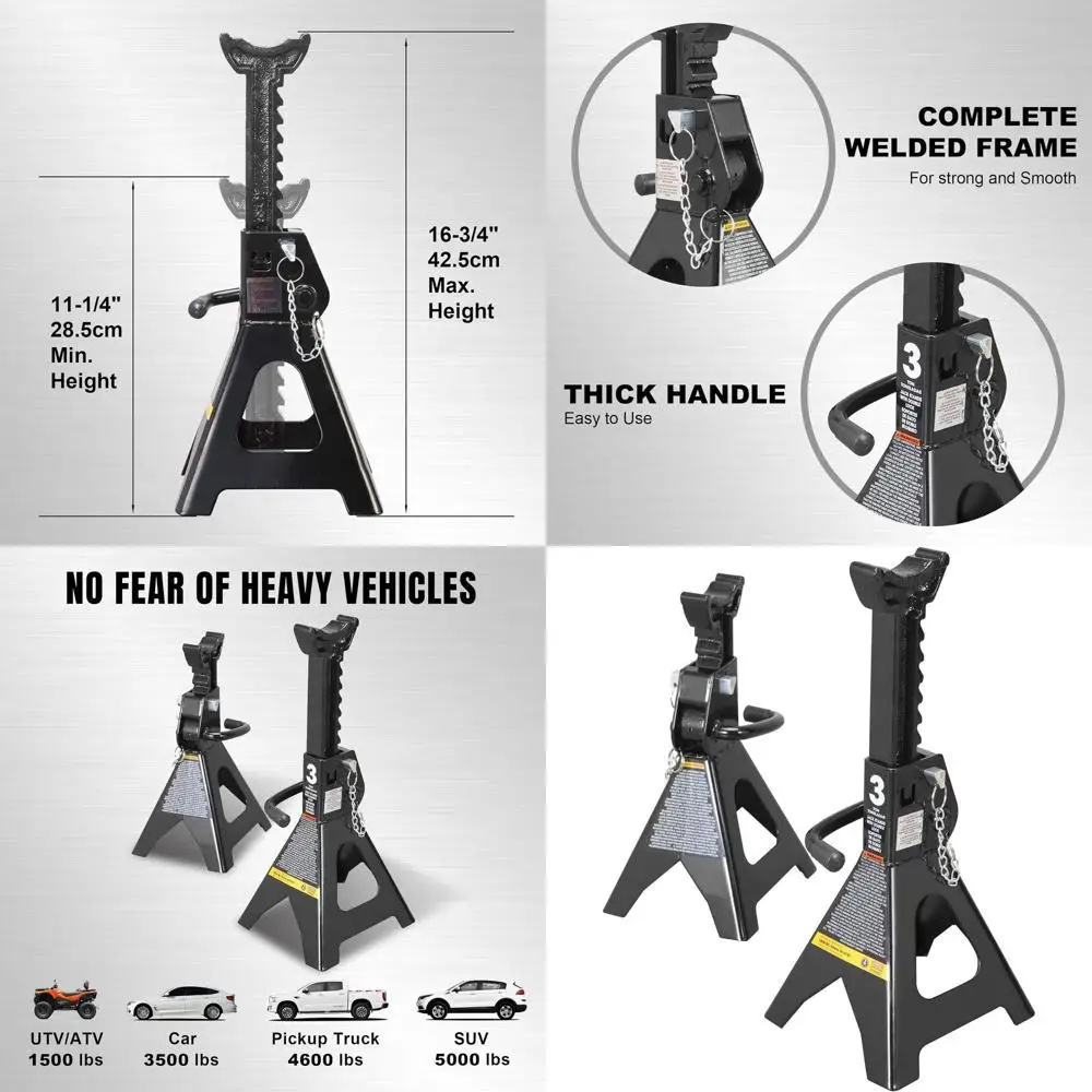 

Пара стальных подставок для подъема автомобилей с двойным замком, грузоподъемность 6000 фунтов (3 тонны), черные, AT43002AB
