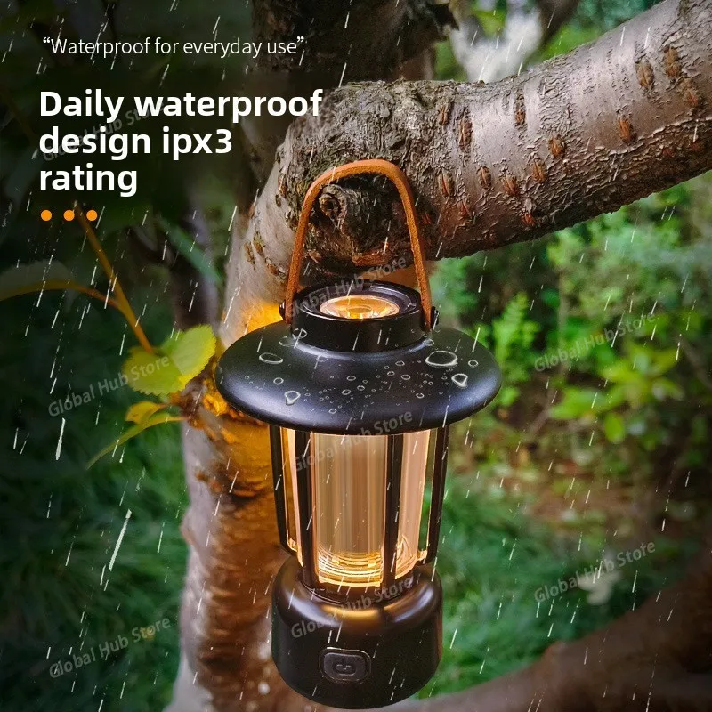 

Portable Tent Lantern Camping Emergency Lamp USB Charging Vintage Tent Lighting Lantern Waterproof for Hiking Fishing