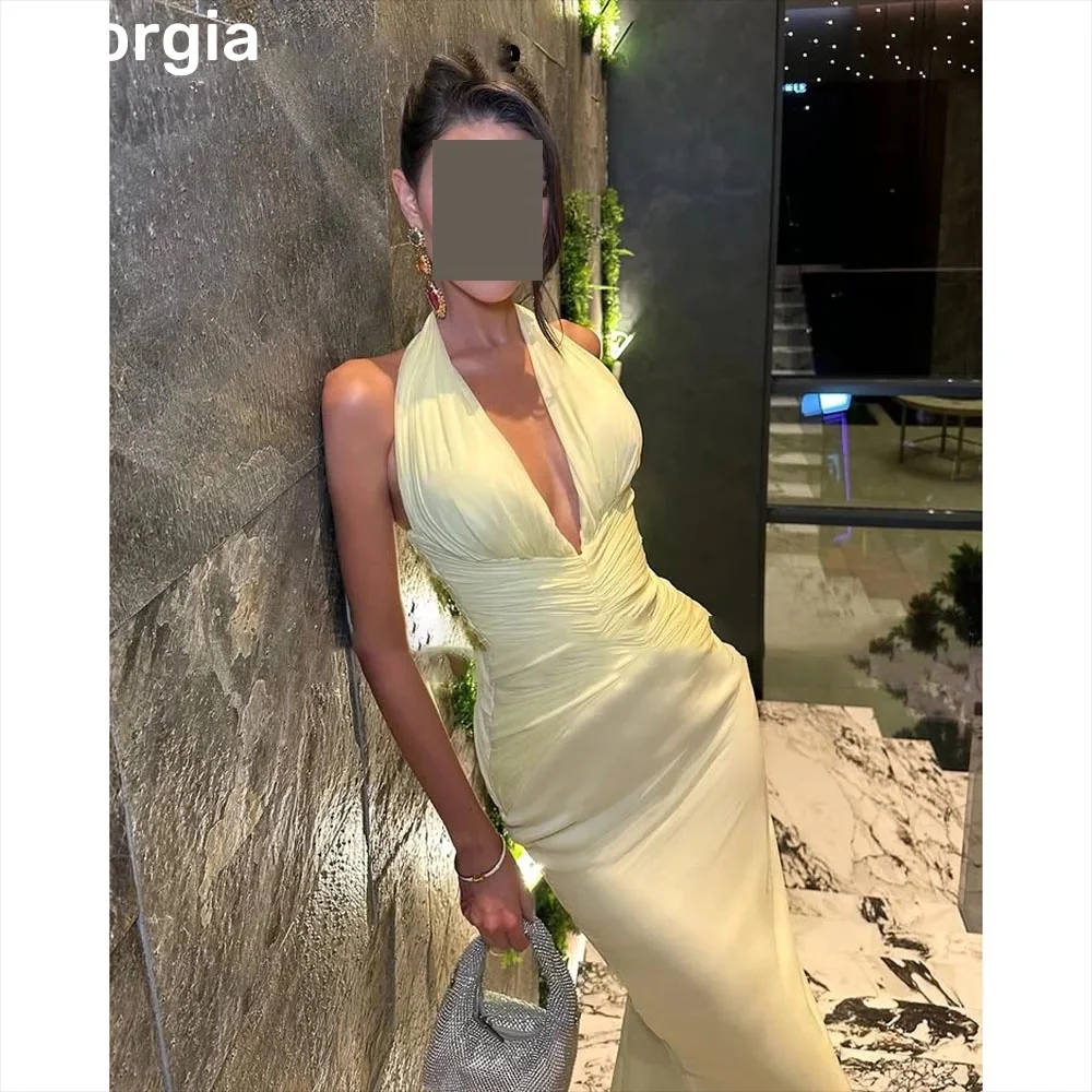 Elegant Customized Halter Mermaid Dresses For Special Events V-Neck Lining Ruffle Zipper Up Sleeveless Birthday Dresses Luxury