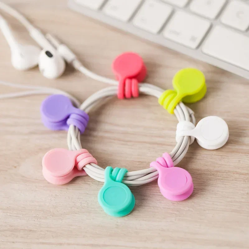 Colorful Silicone Magnetic Cable Ties Reusable Multicolor Wire Organizer Straps for Earphone Charging Cords Home Desk Management