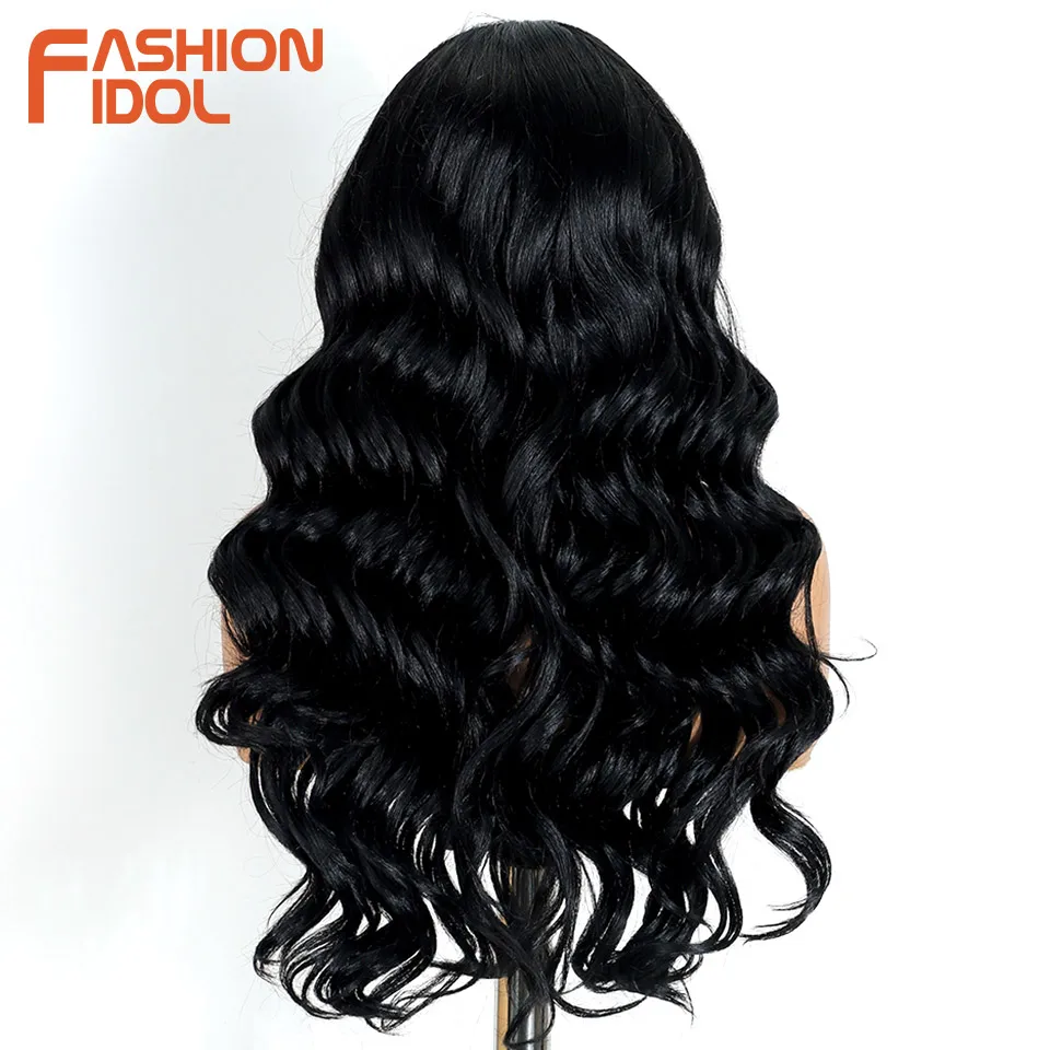 FASHION IDOL HD Transparent 13*4 Lace Front Wigs Synthetic Baby Hair Deep Wave Wigs 24 Inch Ombre Brown Cosplay Wigs For Women