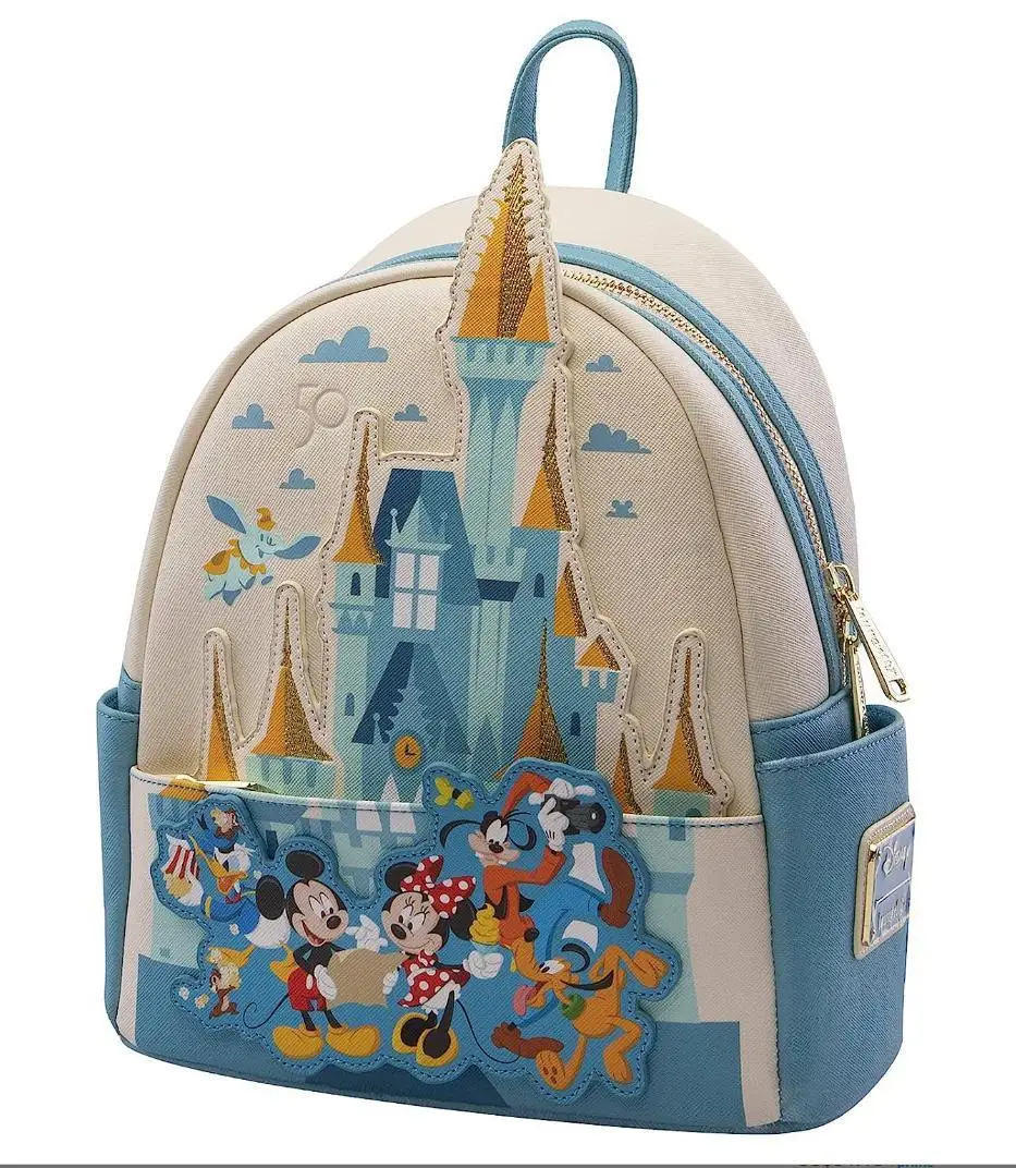 Originale Loungefly Disney 50th Anniversary Kawaii zaino Mini Castle Mickey Friends zaino in pelle borse da scuola da donna regalo