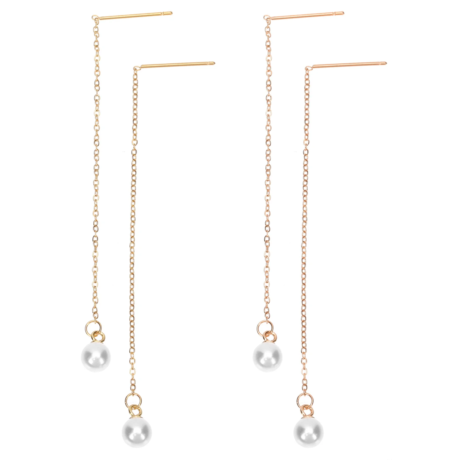 

2Pairs Pearl Drop Threader Earrings Unique Long Dangle Ear Jewelry Elegant Alloy Pearl Threader Earrings for Women Party Office