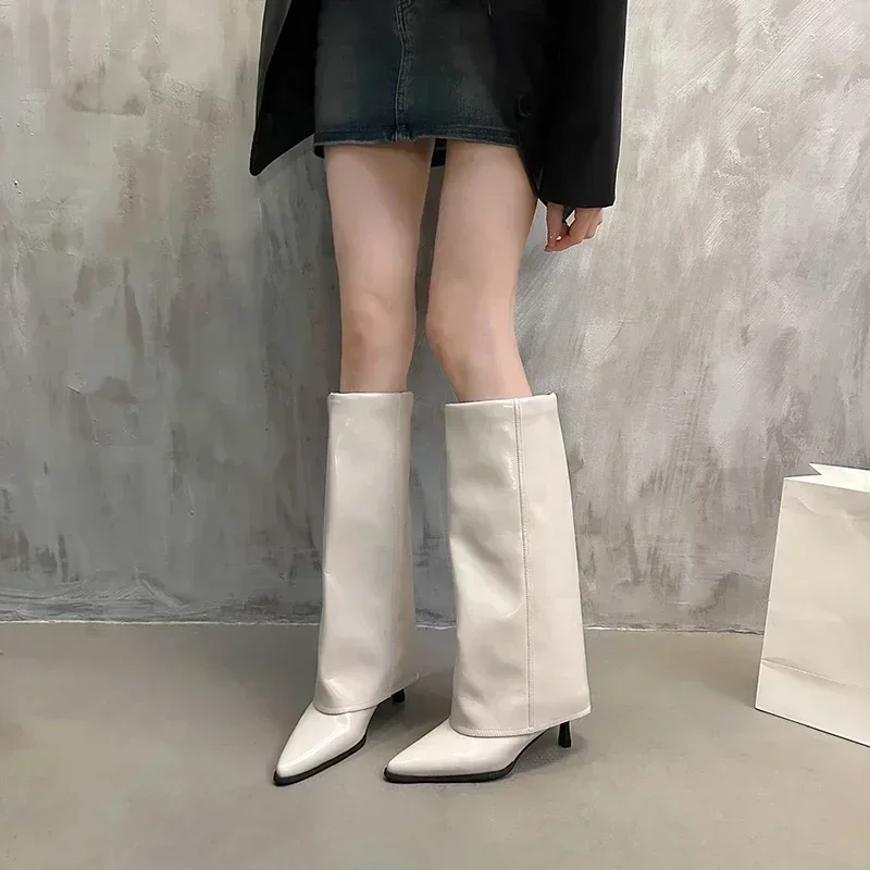 Botas femininas de bico fino até o joelho, salto stiletto, salto alto, sexy, moda primavera e outono, novo estilo, 2024