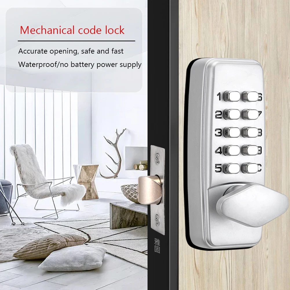 Keyless Mechanical Digital Door Lock Waterproof Door Code Lock Antirust Interchangeable Handle Password Lock for Home Office