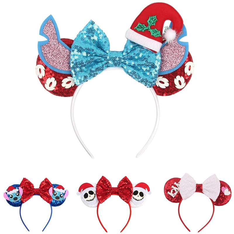 

1 шт., рождественский аксессуар для волос Disney, рождественская шапка, блестки, бант, вышивка, идеальные подарки для рождественских вечеринок, обручи для волос