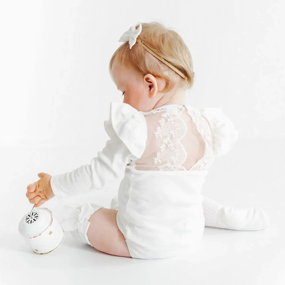 Ins Baby Mädchen Baumwolle Spitze rücken frei Stram pler Kleid Körper Anzug Kleinkind Mädchen Kleidung Neugeborenen Bodysuit Tanz Kostüm Baby