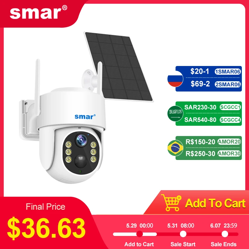 

Smar Solar Panel PTZ IP Camera WiFi 4MP 4G Video Surveillance Security Protection Built-in Battery Long Time Standby iCsee APP