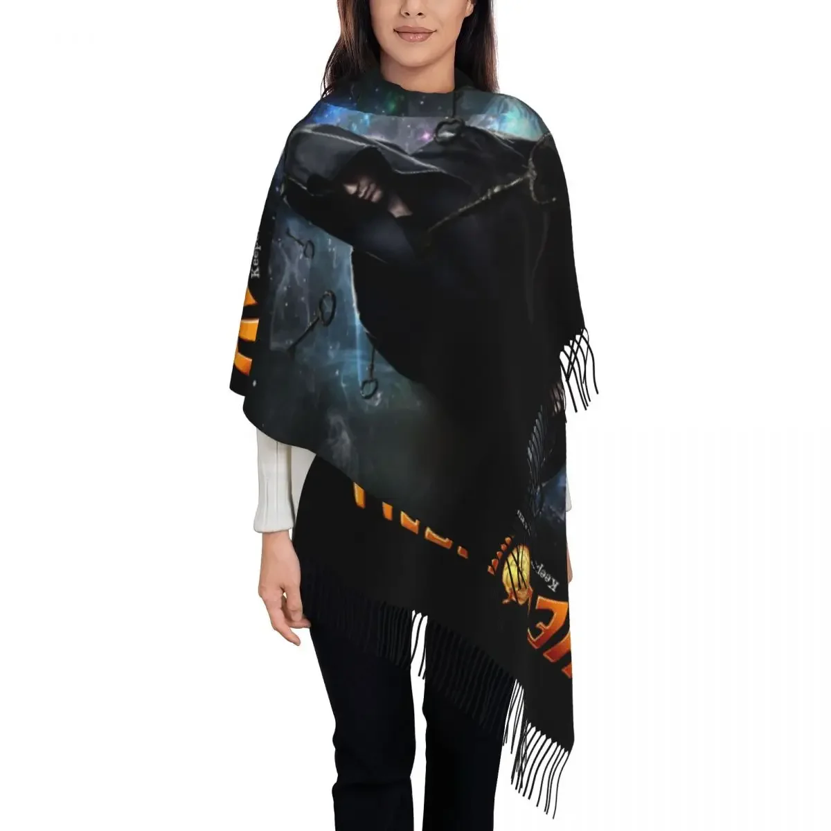 Luxury Helloween Keeper Of The Seven Keys Part Tassel Scarf Women Winter Warm Shawl Wrap Lady Heavy Metal Rock Scarves