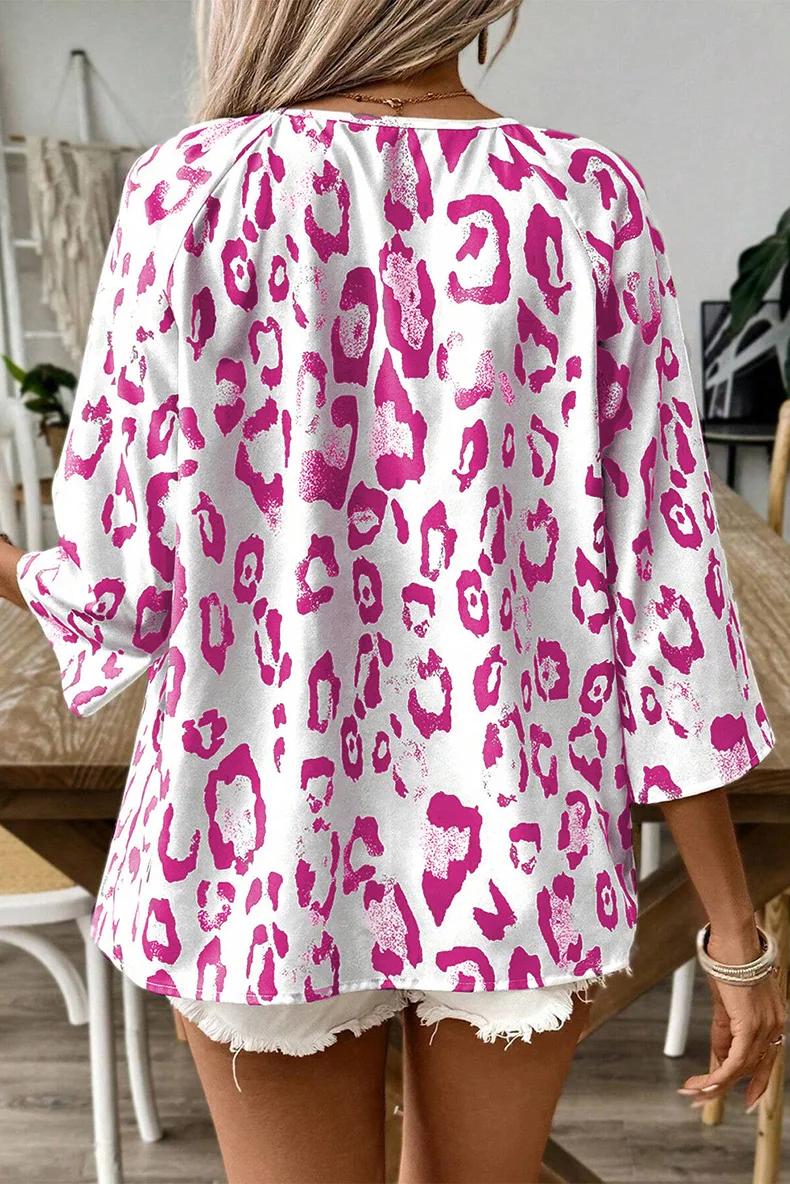 Vintage Leopard Print Elegant Shirt Women 2025 Spring Summer New Tops Stand Neck Long Sleeve Patchwork Shirts & Blouses Blusas