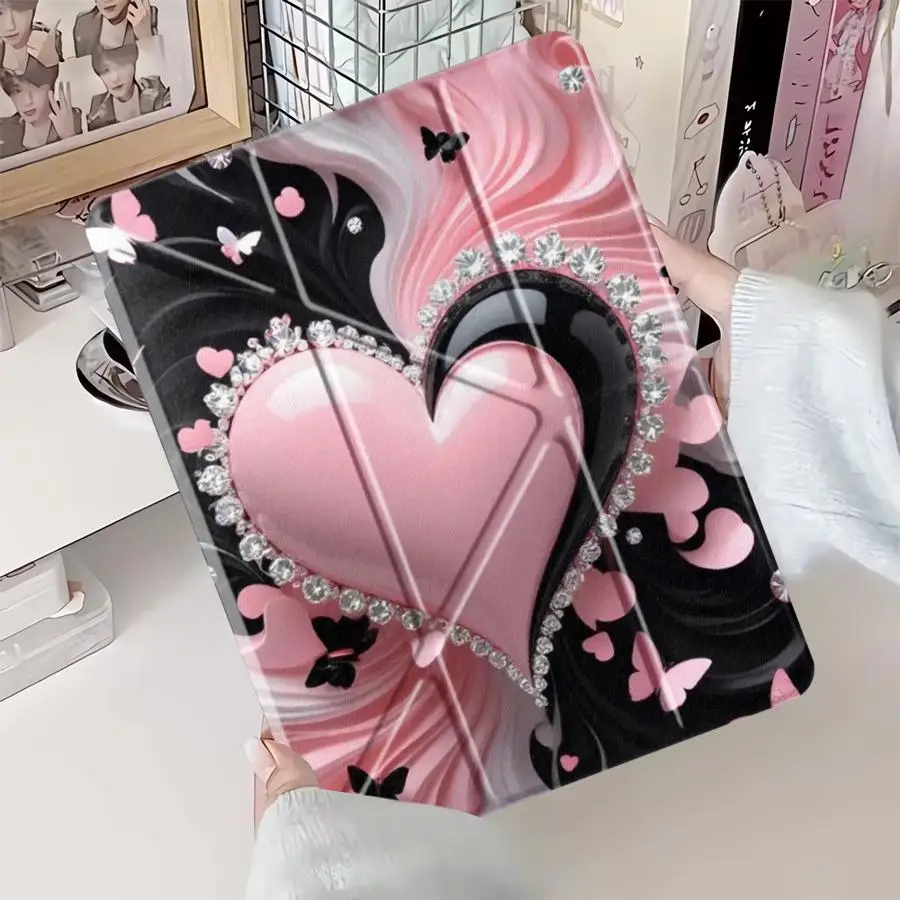 

Pink Heart Shape Holder Cover Tablet Case For iPad Pro 11th 10th 9th 8th 7th 12.9inch Pro 2025 Air 4 5 M3 M2 1 2 M4 11inch Mini