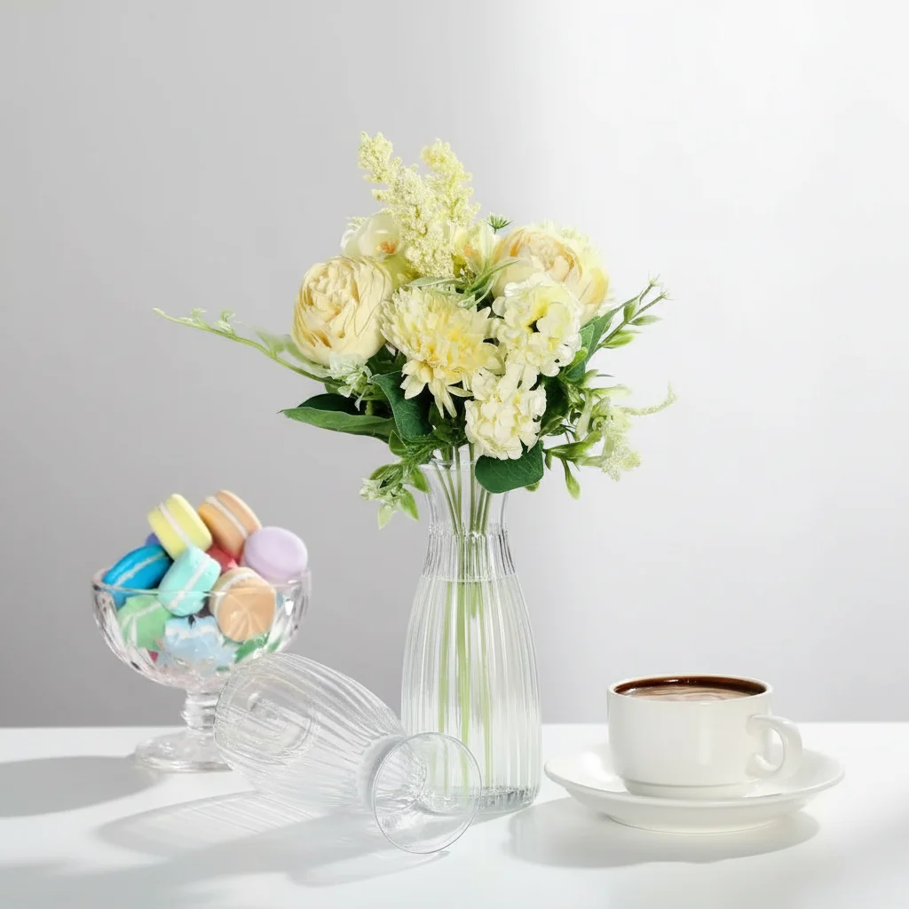 New Transparent Plastic Flower Vase Hydroponic Bouquet DIY Supplies Striped Vases Home Desk Decor Flower Arrangement Container