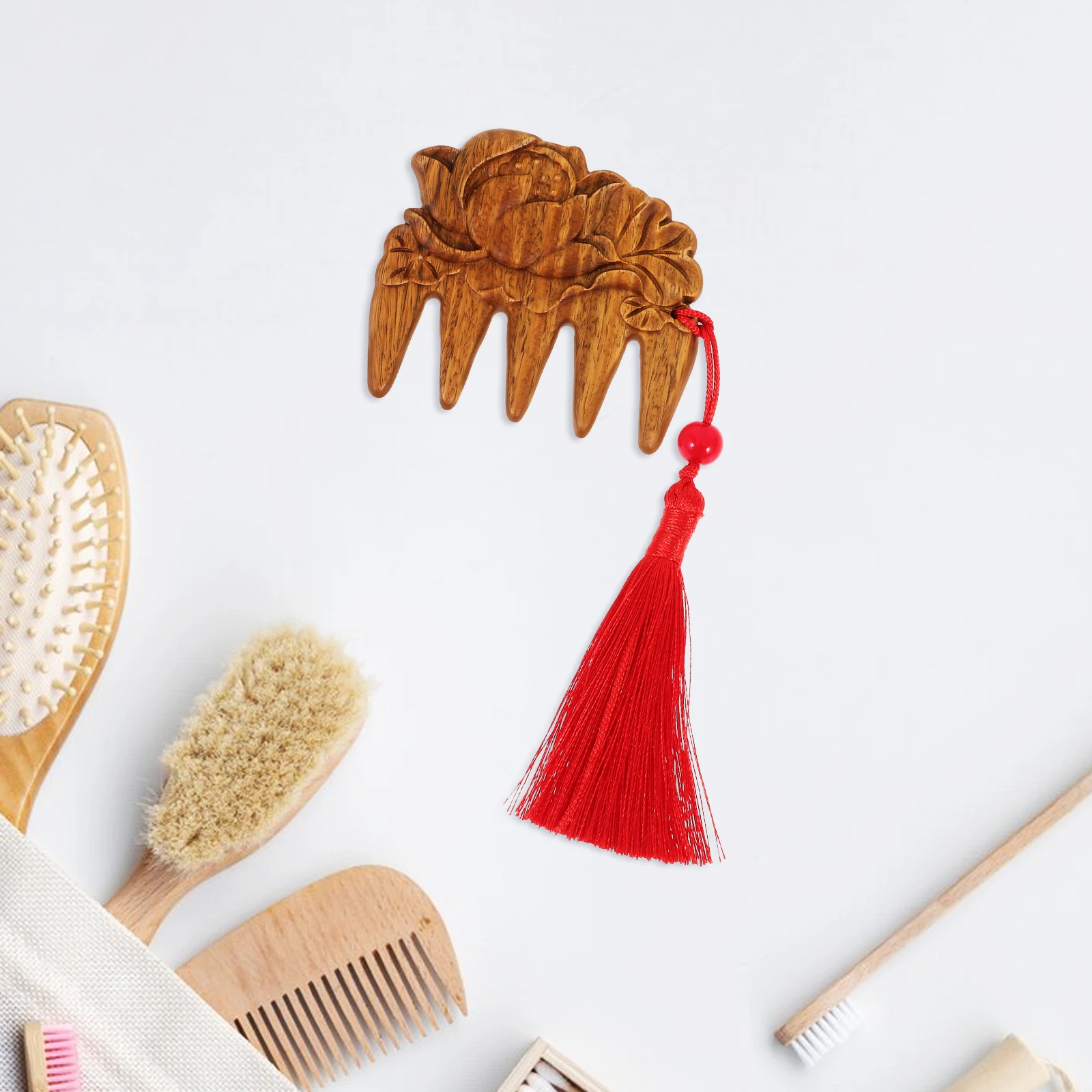 

Purple Sandalwood Lotus Flower Pattern Wide Tooth Wooden Comb For Hair Detangling Portable Massage Compact Decorative Pocket