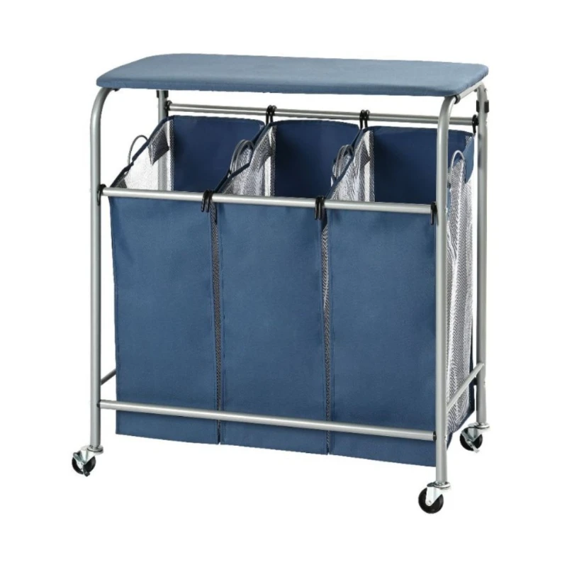 

Cloth laundry basket mobile cart with ironing board clothes sorting storage cart hotel ironing board