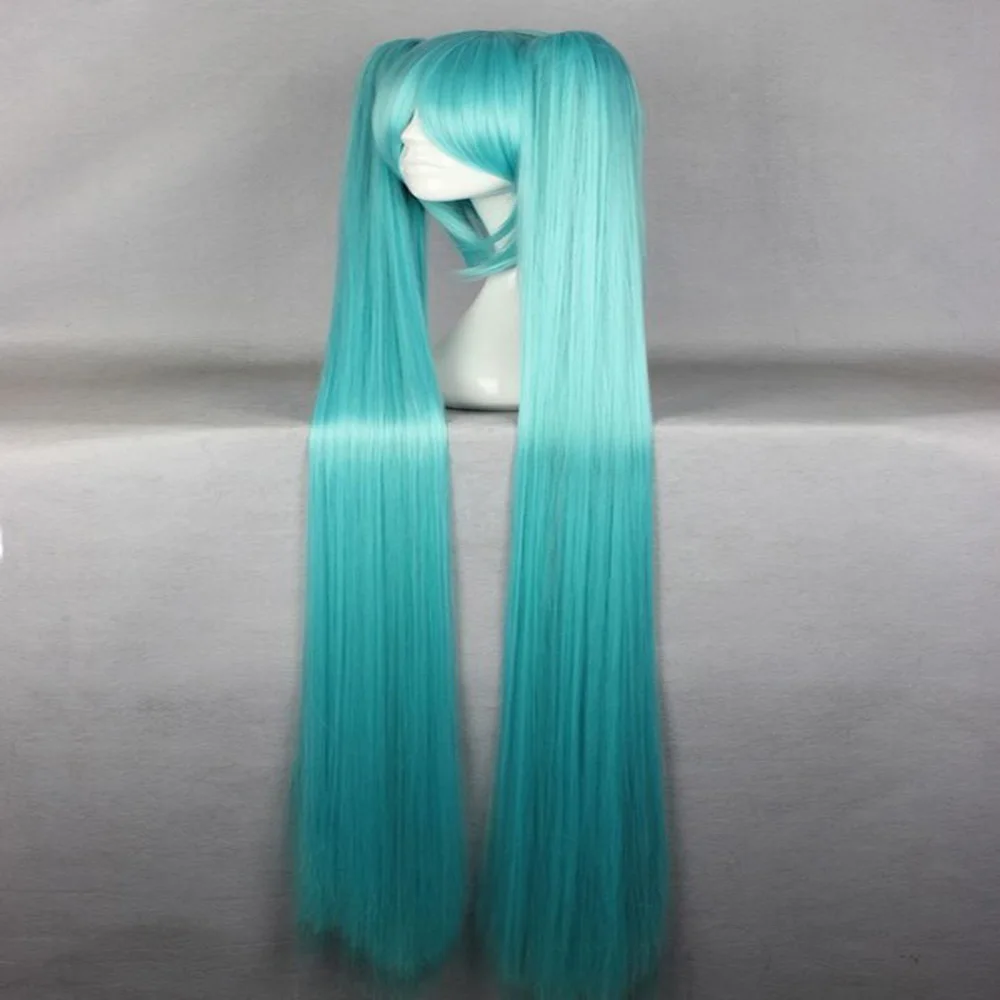 HAIRJOY włosy syntetyczne długie proste zielone peruka do cosplay z 2 klipsami w kucykach Vocaloid Hatsune Miku peruka kostiumowa