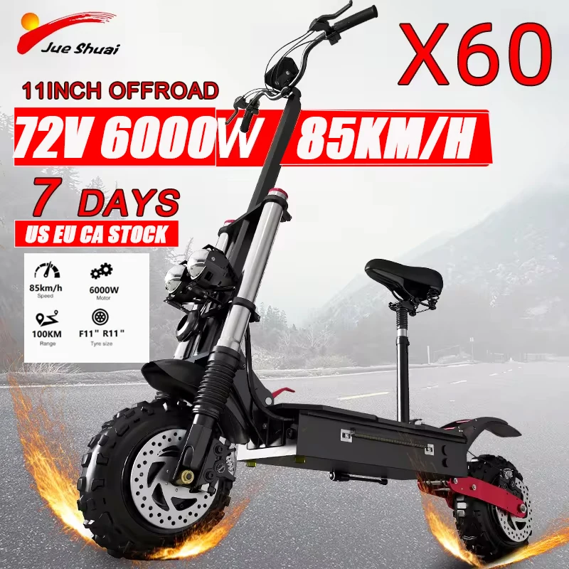 

60V 5600W Dual Motor Electric Scooter 50MPH Scooter Electric 11" Off Road E Scooter Foldable Electric Scooters Adults with Seat