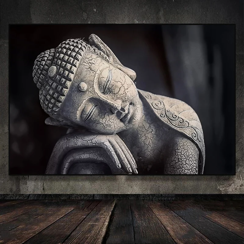 Black And White Meditating Buddha Statue Canvas Painting Buddhism Posters Prints Wall Art Pictures for Living Room Home Decor
