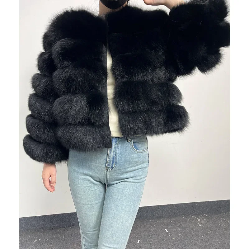 new 2024 Black Natural Real Fox Fur Coat Women Winter Warm Luxury Fur Jacket Detachable Long Sleeve Female Vest Furry clothing