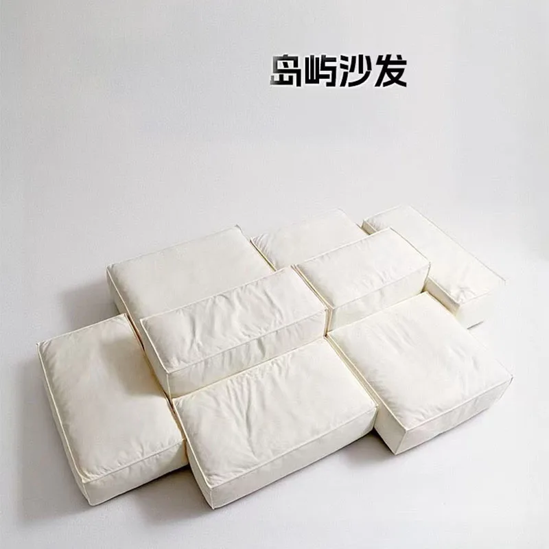 

Module combination, wabi-sabi wind cotton and linen fabric double-sided square sofa, modern simple tofu sofa