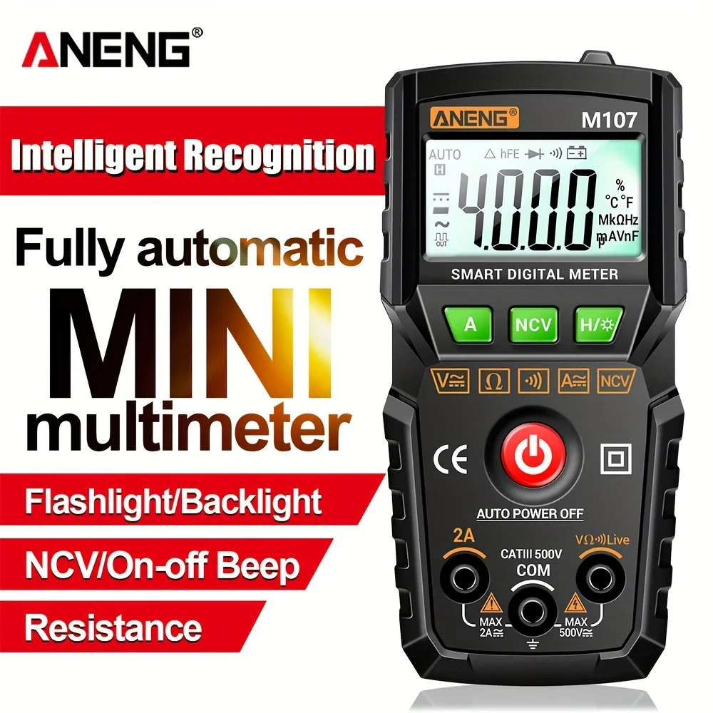 

ANENG M107 M108 Mini Digital Multimeter 4000 Counts Non Contact AC/DC Current Voltage Tester Resistance Capacitance Meter