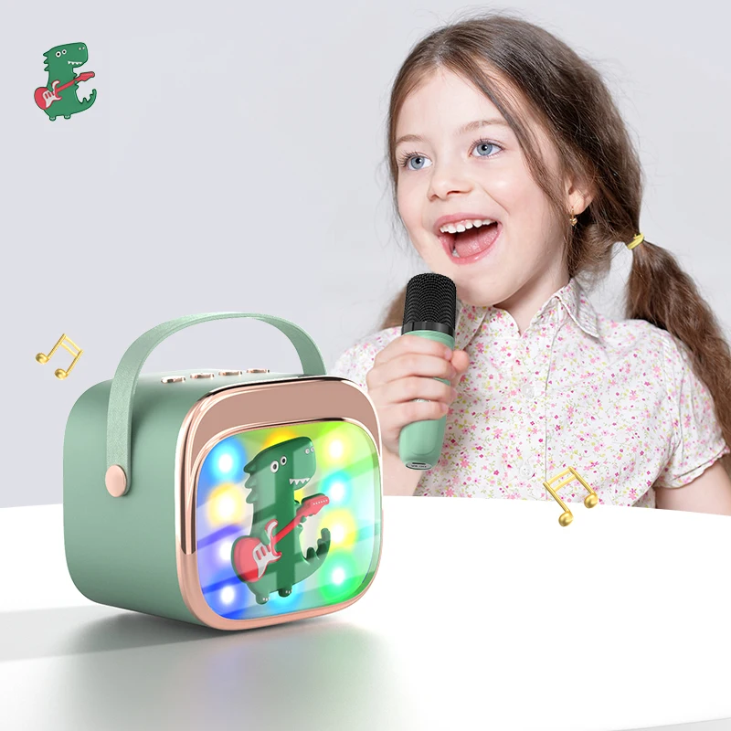 Mini Karaoke Machine with 2 Wireless Microphones Portable BT Speaker 10W HiFi LED Color Lights Handheld Mic Karaoke Speaker