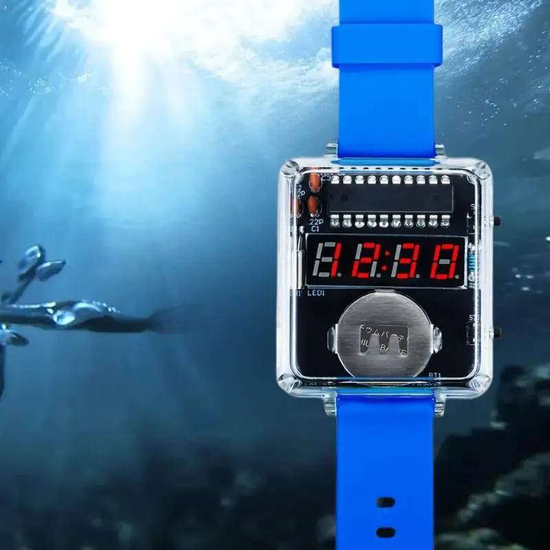 Electronic Soldering Kit DIY: Digital LED Watch, Clear Case, No Battery Included