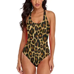 Elegante costume da bagno leopardato con stampa animalier, costume da bagno economico da donna in 1 pezzo, modello da piscina