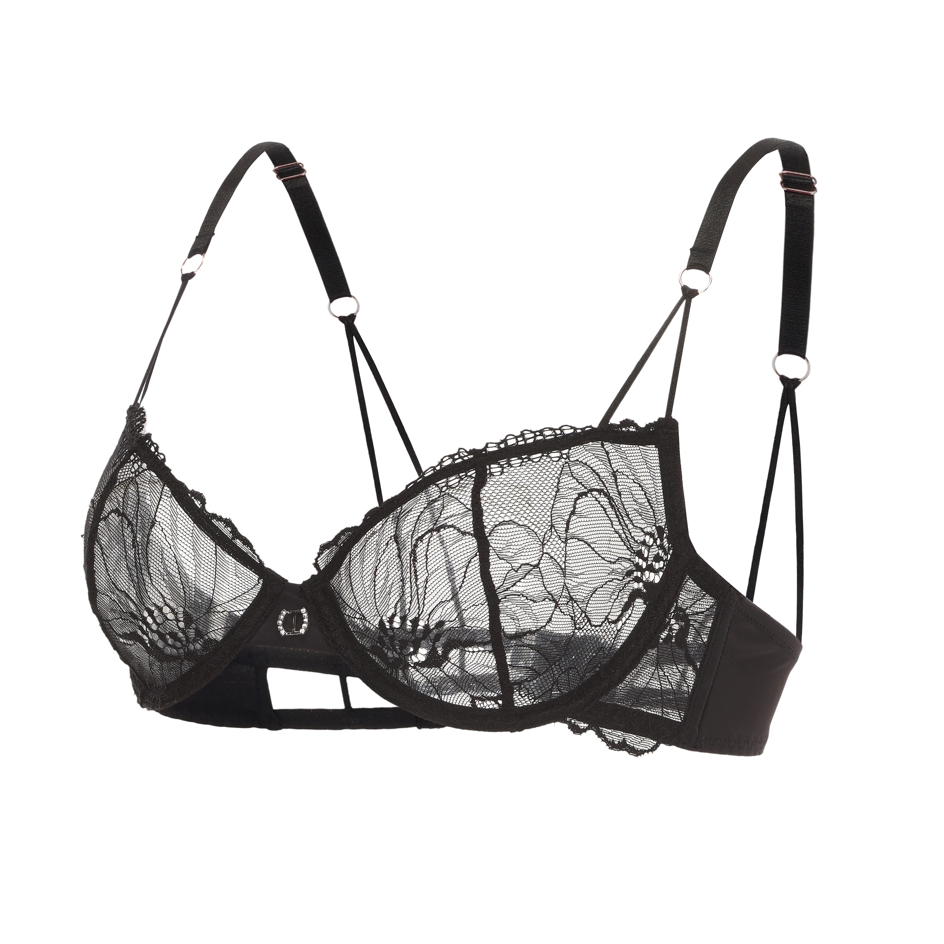 Women's Sexy Lace Push Up Plus Size Bra Sheer Balconette Underwire Unlined