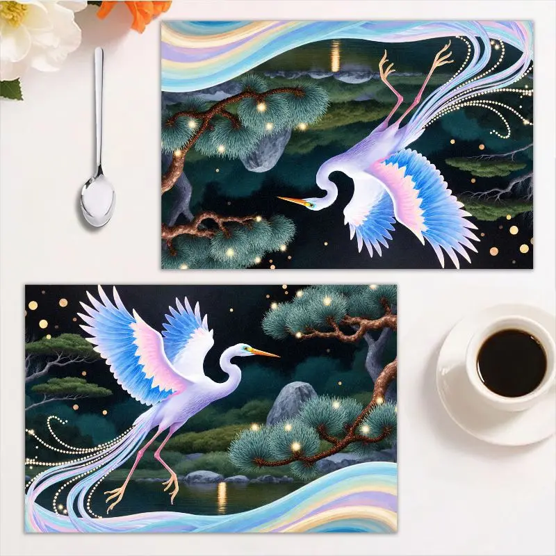 طقم مفرش طاولة مكون من 4 قطع، تصميم طيور ملونة، سهل التنظيف، ديكور حديث، 12 × 18 بوصة، مثالي لتناول الطعام في المنزل والعطلات.