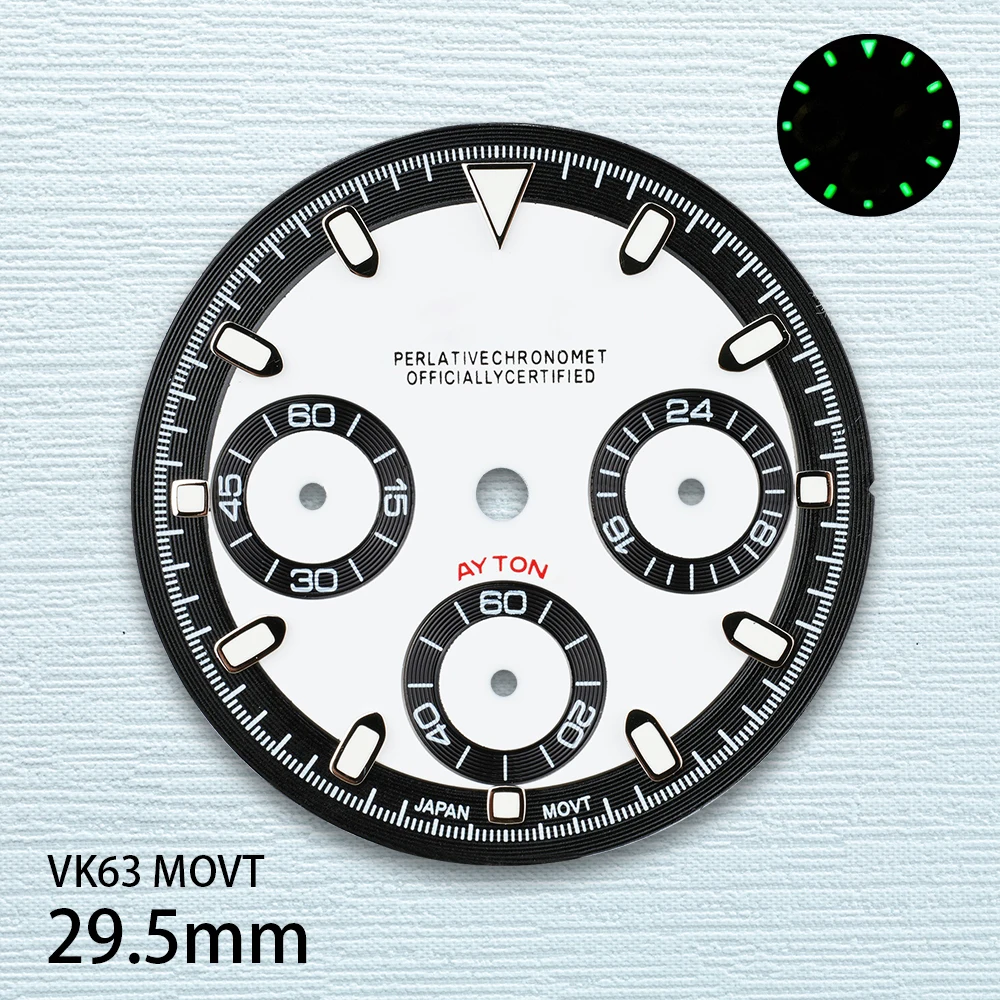 Accessoires de modification de montre à cadran vert Shoous, logo S KrasnoDTNDial Fit, mouvement VK63, haute qualité, 29.5mm