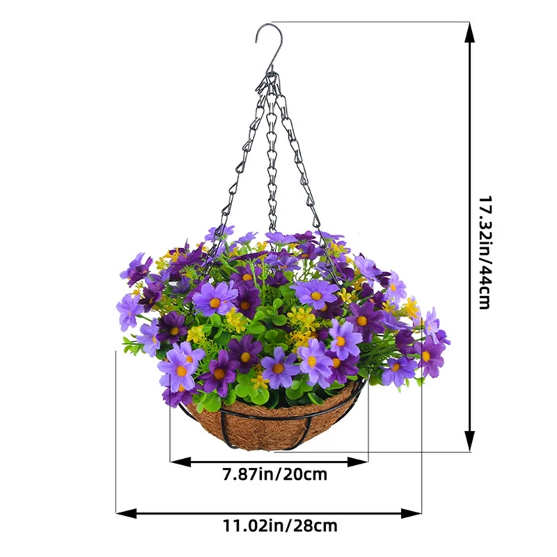 Artificial Hanging Flowers in Basket for Patio Lawn Garden Decor, for the Decoration of Outdoors and Indoors-Purple