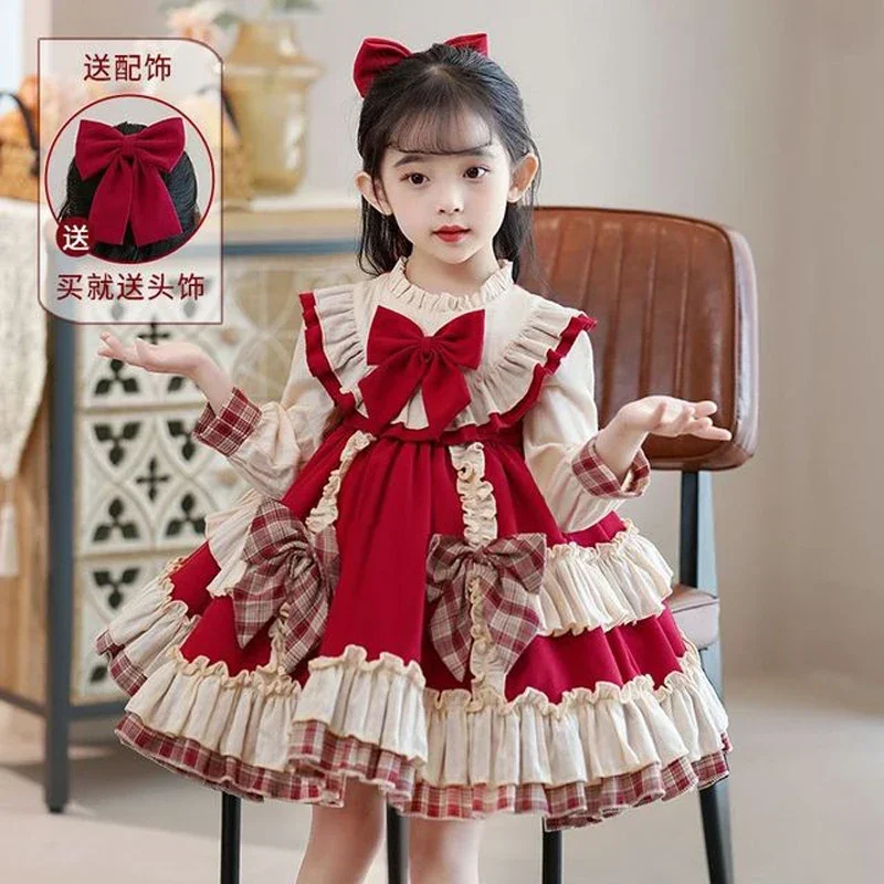 Girls Lolita  Cute Princess Dress New Children\'s Fashion Birthday Dresses Tutu Send Headpiece 3-15Y 2023