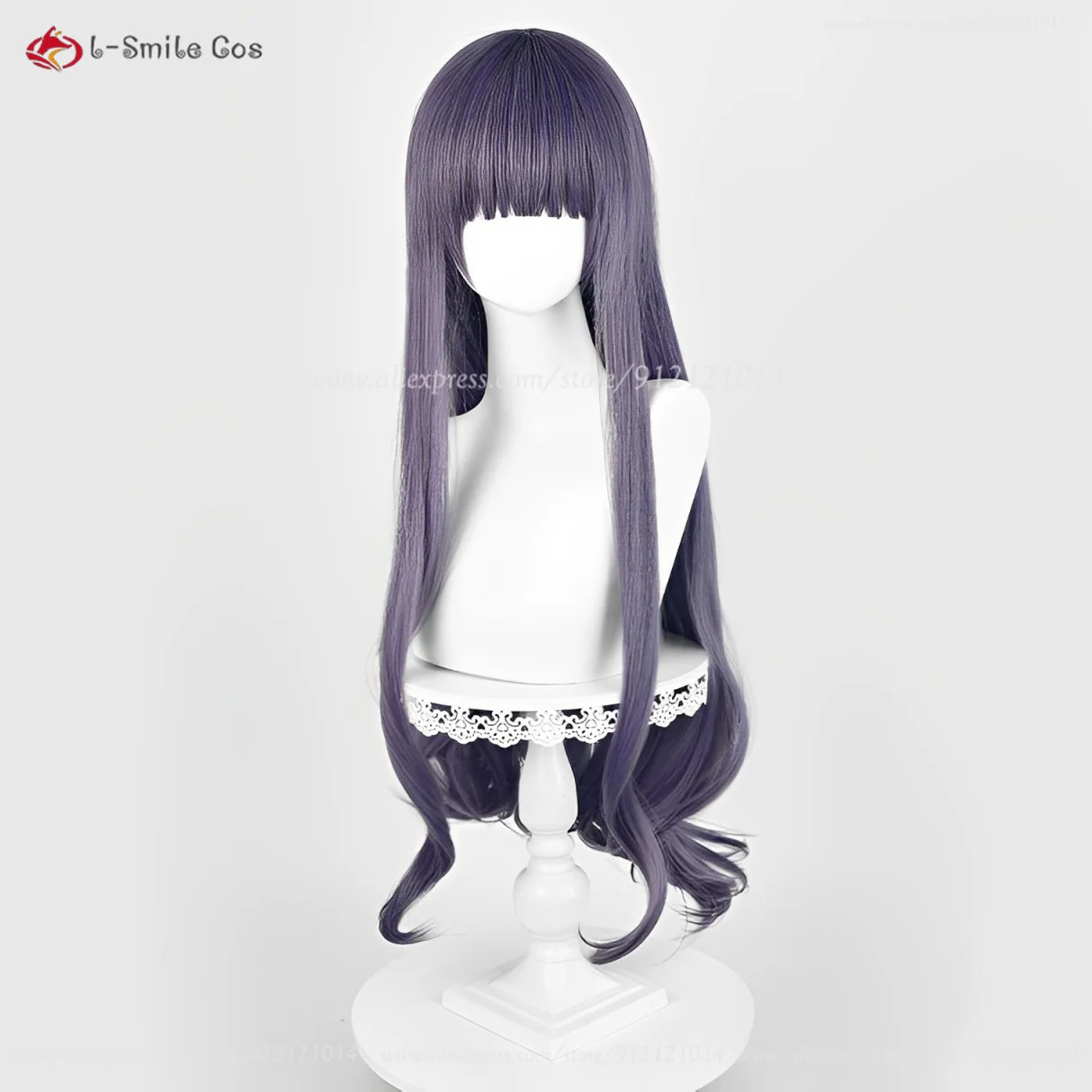 Anime Tomoyo Daidouji Cosplay Wig 85cm Purple Grey Cruly Women Wig Heat Resistant Synthetic Hair Halloween Party Wigs + Wig Cap