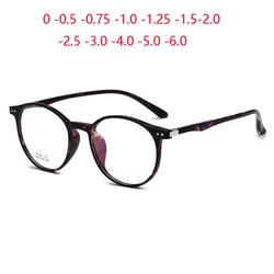 Leopard Frame Round Comptuer Myopia Glasses Finished Vintage Blu-ray Blocking Eyeglasses Prescription 0 -0.5 -1.0 To -6.0