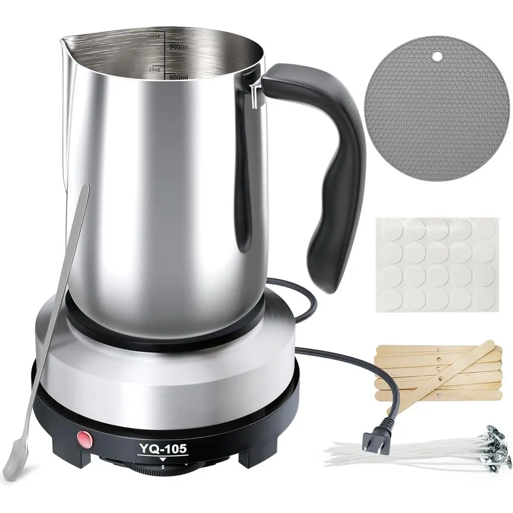 

Candle Making Kit with Hot Plate, Melting Pot, Stirring Tools, Wicks, Wick Holders, and Pouring Pot