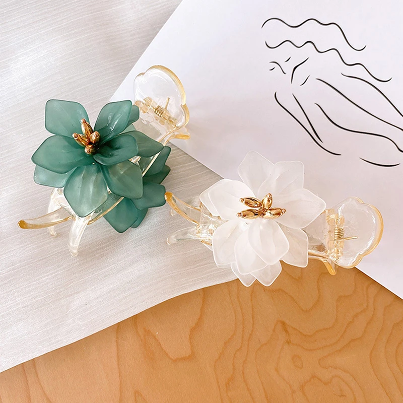 Advanced Elegant Camellia Flower Bow Hair Claws Clip Spring Clips Hair Accessories for Women Meatball Head Styling