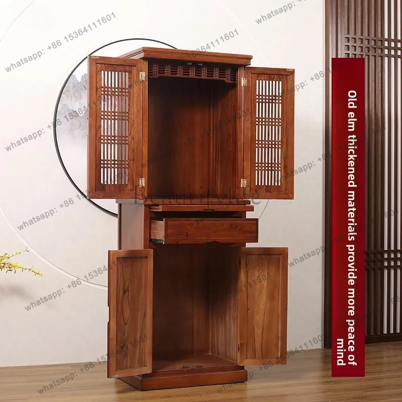 new Chinese-style solid wood Buddhist niche with door for Taiwan household use Guanyin Bodhisattva Guan Gong God of Wealth