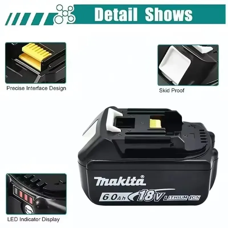 

100% оригинальная аккумуляторная батарея Makita 18 В 6,0 Ач, для Makita BL1830 BL1830B BL1840 BL1840B BL1850 BL1850B аккумулятор для электроинструментов