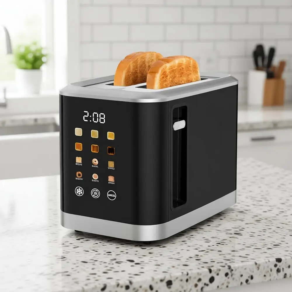 

2 Slice Stainless Steel Toaster with LED Display, Extra Wide Slots, 6 Shade Settings, Defrost/Reheat/Cancel, Removable Crumb Tra