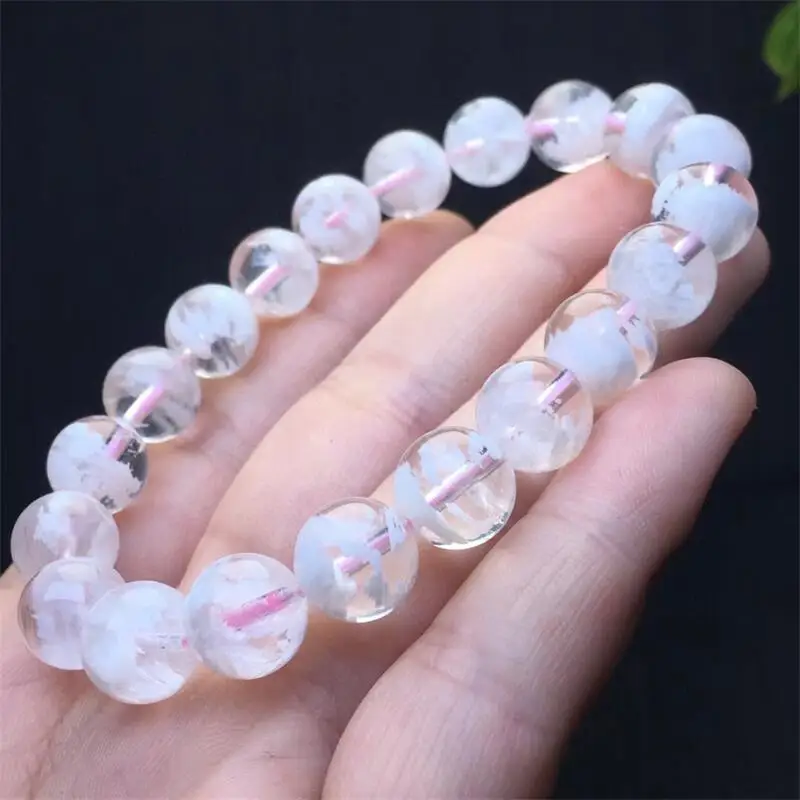 

10MM Natural Pink Snowflake Quartz Bracelet Crystal Stone Beads Strand Bracelet Holiday Christmas Present 1PCS