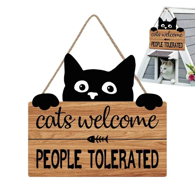 Cats Welcome People Tolerated Sign Cute Cats Welcome People Tolerated Wall Sign Kitten Footprint Decor Black Cat Wall Decor Pet